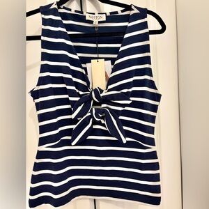 Nation LTD Navy and White Striped Tie-Front Tank Top